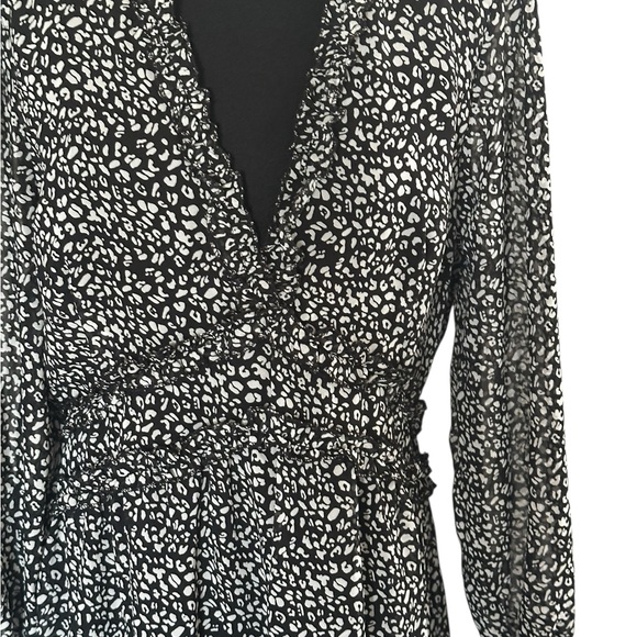 WOMENS RUFFLED LONG SLEEVE MIDI DRESS BLACK AND WHITE SZ XL - Picture 2 of 14